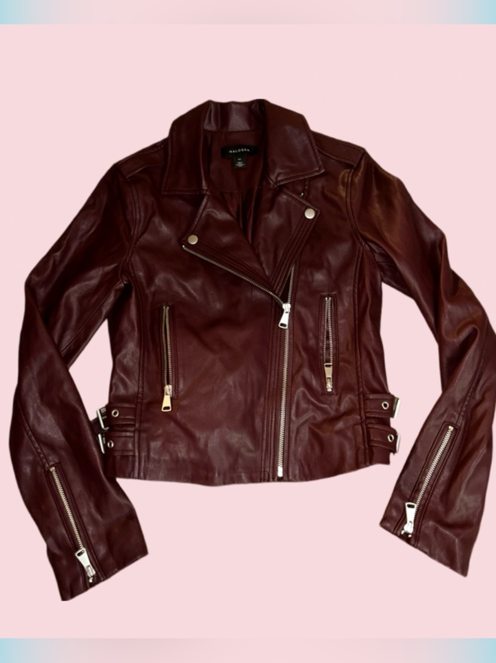 Halogen burgundy leather jacket